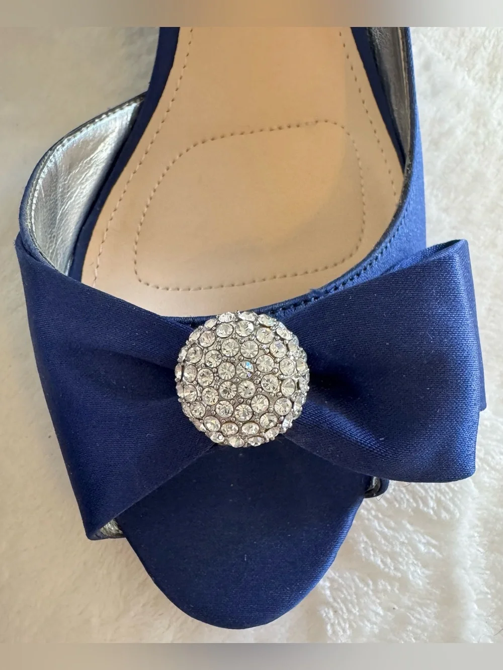 Nina Ronelle Peep Toe Blue Satin Low Heel Wedge Formal Pump Size 8M